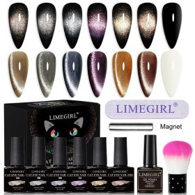 Limegirl Magnetic Gel Polish Sparkling Mirror Surface Cat Eyes Nail Polish Semi-permanent Soak Enamels Manicure Products