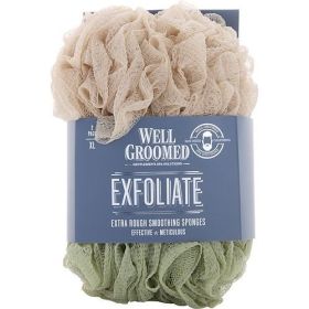 SPA ACCESSORIES by Spa Accessories EXFOLIATE EXTRA ROUGH SMOOTHING SPONGES 2 PACK - MENS 2PK JUMBO ROUGH NET SPONGES - BEIGE/SAGE GREEN