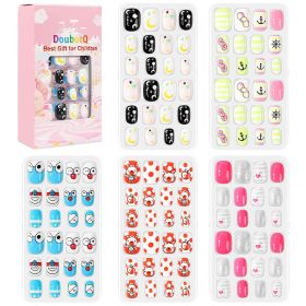 120Pcs Candy Child Nail Tips Kids False Nail Girls Cartoon Press on Nails Colorful Festival Full Cover Nails Cute Manicure Tools (Color: 12)