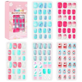 120Pcs Candy Child Nail Tips Kids False Nail Girls Cartoon Press on Nails Colorful Festival Full Cover Nails Cute Manicure Tools (Color: 15)