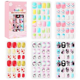 120Pcs Candy Child Nail Tips Kids False Nail Girls Cartoon Press on Nails Colorful Festival Full Cover Nails Cute Manicure Tools (Color: 7)