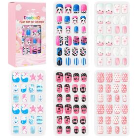 120Pcs Candy Child Nail Tips Kids False Nail Girls Cartoon Press on Nails Colorful Festival Full Cover Nails Cute Manicure Tools (Color: 14)