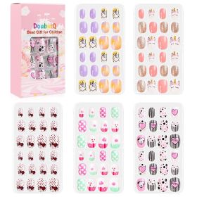 120Pcs Candy Child Nail Tips Kids False Nail Girls Cartoon Press on Nails Colorful Festival Full Cover Nails Cute Manicure Tools (Color: 4)