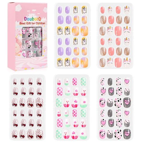 120Pcs Candy Child Nail Tips Kids False Nail Girls Cartoon Press on Nails Colorful Festival Full Cover Nails Cute Manicure Tools