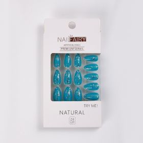 24pcs Each Box Detachable Almond False Nails Press On Nails Wearable Fake Nail Tips with Design Full Cover Nail Manicure (Color: Green)