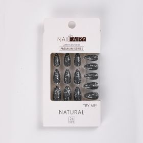 24pcs Each Box Detachable Almond False Nails Press On Nails Wearable Fake Nail Tips with Design Full Cover Nail Manicure (Color: Beige)