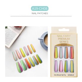 24pcs Long False Nails Rainbow Coffin Fake Nails Full Cover Nails Extension Ballerina Nail Coffin DIY Manicure Tools (Color: Yellow)