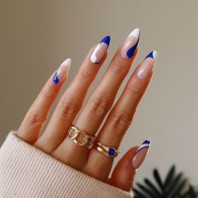 24Pcs Fake Nails With Glue Full Cover Nail Tips Press On Med Nails DIY Manicure Oval False Nails Almond Artificial (Color: 2)