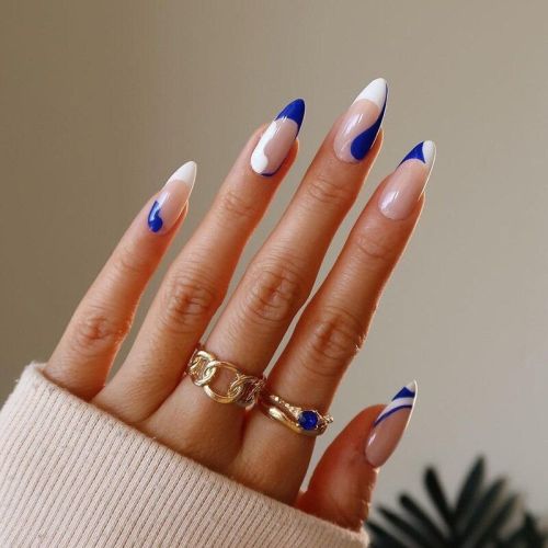 24Pcs Fake Nails With Glue Full Cover Nail Tips Press On Med Nails DIY Manicure Oval False Nails Almond Artificial