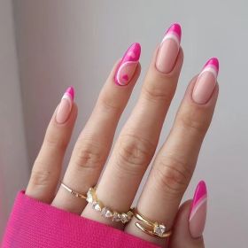24Pcs Fake Nails With Glue Full Cover Nail Tips Press On Med Nails DIY Manicure Oval False Nails Almond Artificial (Color: 3)