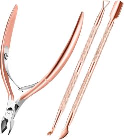 Cuticle Trimmer with Cuticle Pusher and Cutter,Durable Pedicure Manicure Tools (Color: Gold)