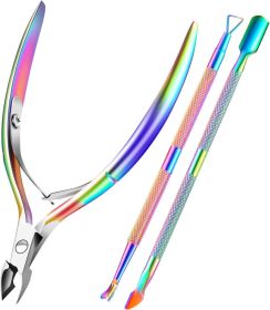Cuticle Trimmer with Cuticle Pusher and Cutter,Durable Pedicure Manicure Tools (Color: colorful)