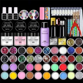 Nail Acrylic Powder 3D Nail Tips Carving Tools and Liquid Monomer Nails Art Decoration For Manicure Set Crystal Nail Glitter Kit (Type: ZH198-157)